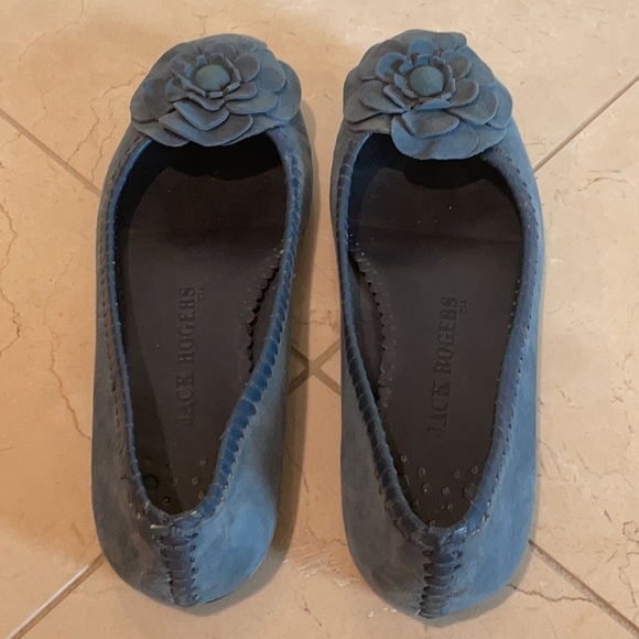 Peacock Blue Suede Flats with Suede Detail - Picture 2 of 3
